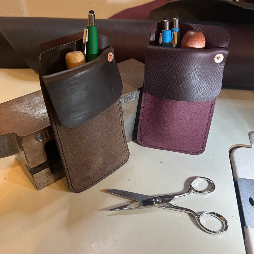 handmade Horween leather pocket protector burgundy